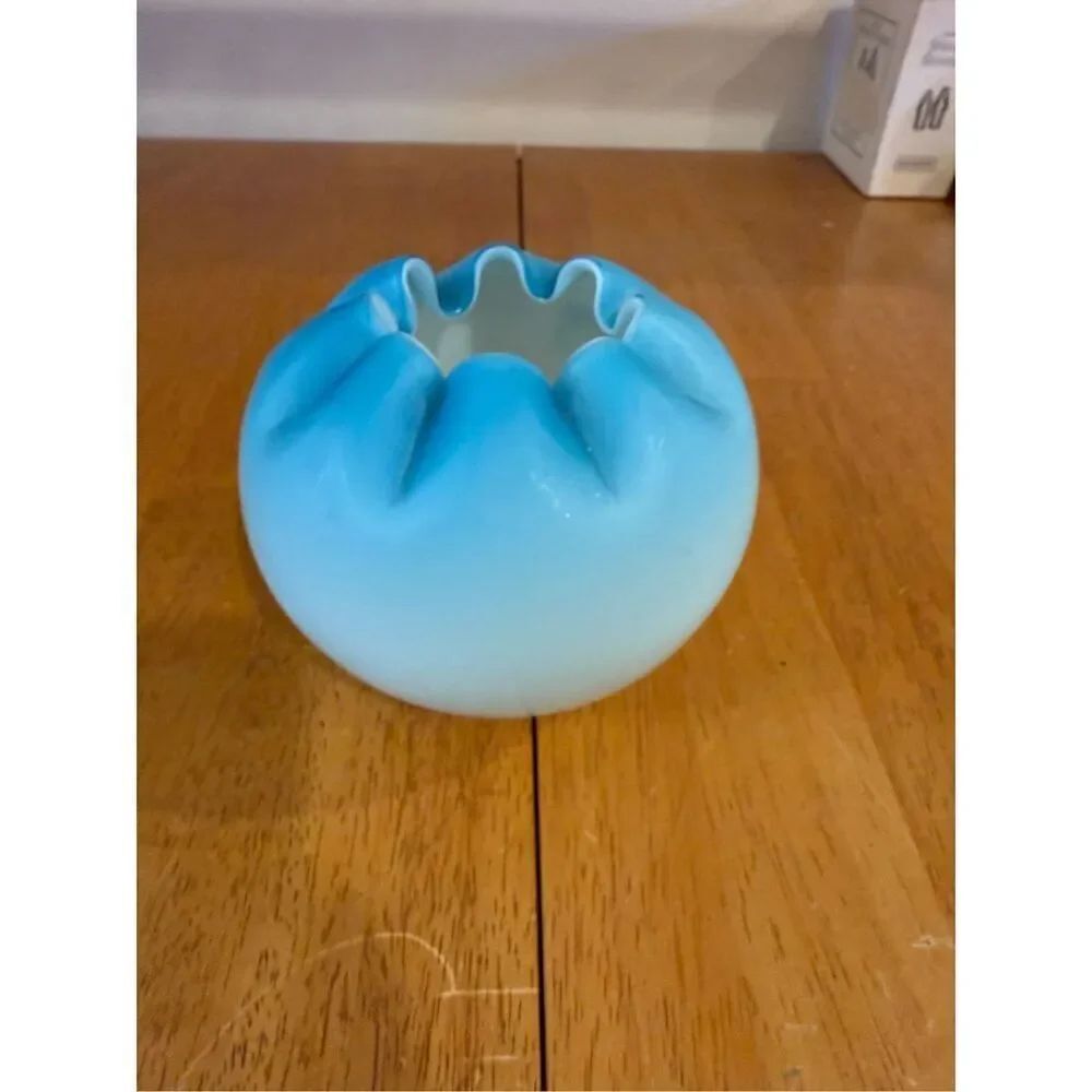 Fenton 1940's Powder Blue White Bowl Vase